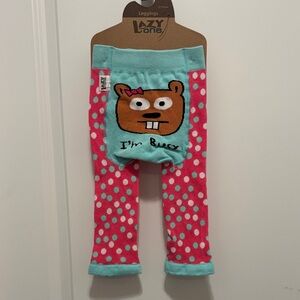 Lazy One Kids Leggins Bottoms Pink and Blue Polka Dot with Beaver Design